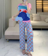 HEYFANCYSTYLE Women's Luxe Japanese Plissé Geometric Tunic & Trousers